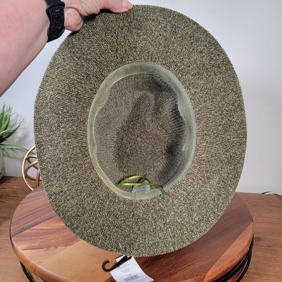 NEW Olive Green Soft Floppy Hat Womens One Size Brien Faux Leather Trim Boho - Picture 12 of 16
